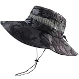 Summer Fishing Sun Boonie Hat Camouflage Outdoor UV Protection Large Brim Bucket Safari Cap Breathable Mesh