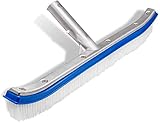 Swimming Pool Wall & Tile Brush,18' Heavy Duty Vinyl Polished Aluminum Back Cleaning Brush Head Designed for Cleans Walls, Tiles & Floors, Nylon Bristles Brush Head with EZ Clips (Pole not Included)