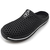 Amoji Garden Clogs Shoes Garden Shoes Shower Slippers Sandals Yard Gardening Beach Water Plastic Rubber Comfortable House Indoor Summer Outdoor Adult Female Male AM1702 Black Size 8 Women/7 Men