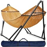 Tranquillo Double Hammock with Stand Included for 2 Persons/Foldable Hammock Stand 600 lbs Capacity Portable Case - Inhouse, Outdoor, Camping, Yellow