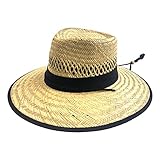 San Diego Hat Company Men's UPF 50 Wide Brim Natural Straw Lifeguard Outback Sun Hat, One Size