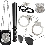 6Pcs Police Pretend Play Toys Set,Kids Detective Set Accessories,Police Officer Costumes with Sunglasses,Badges,Handcuffs,Police Baton,Whistle for Kids