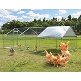 Large Metal Chicken Coop Walk-in Poultry Cage Hen Run House Cage Spire Shaped Cage with Waterproof and Anti-Ultraviolet Cover for Outdoor Backyard Farm Use (1.26' Diameter, 19.68’ L×9.84’ W)