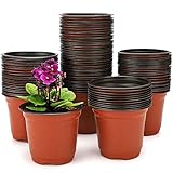 KINGLAKE 100 Pcs 4' Plastic Plants Nursery Pot/Pots Seedlings Flower Plant Container Seed Starting Pots,4 Inch,Red