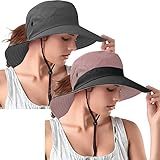 Rosoz 2 Pack Ponytail Sun Bucket Hats for Women UV Protection Foldable Mesh Wide Brim Hiking Beach Fishing Summer Safari